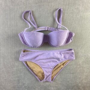 Shade & Shore Lavender Floral Jacquard Bikini Set 36B Top Medium Bottoms Purple